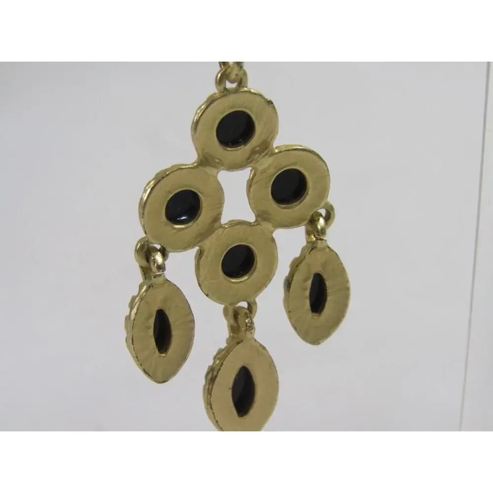 Black Bead Gold Tone Chandelier Dangly Earrings 2 1/4